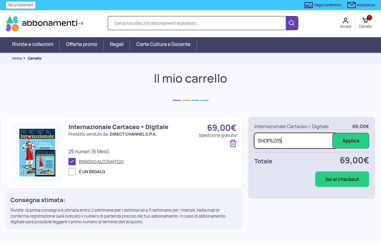 Dove inserire il codice sconto sul sito Abbonamenti.it