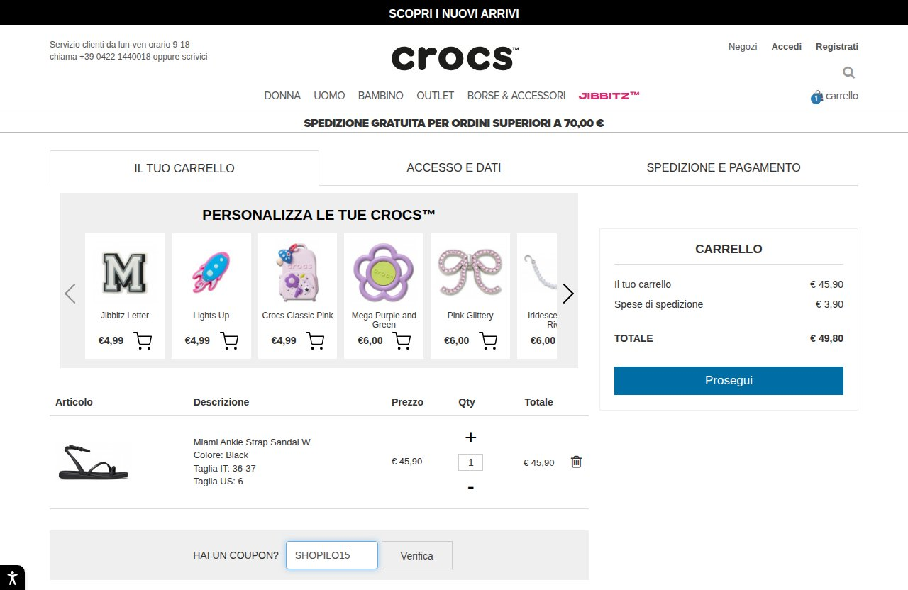 Dove inserire il codice sconto sul sito Crocs