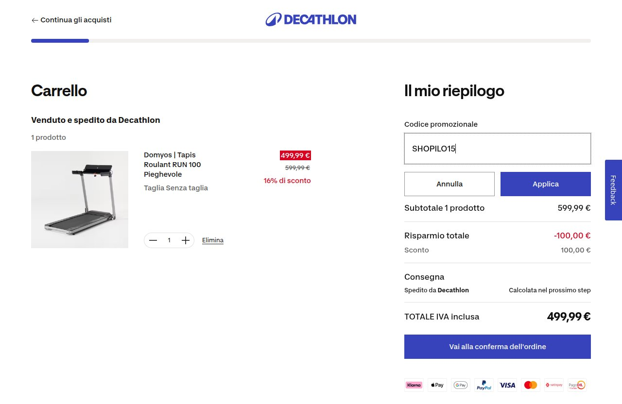 Dove inserire il codice sconto sul sito Decathlon