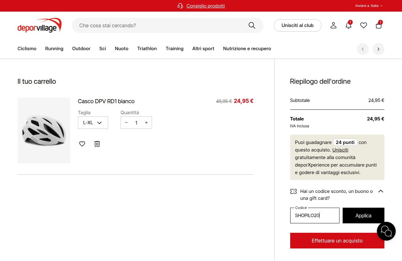 Dove inserire il codice sconto sul sito Deporvillage