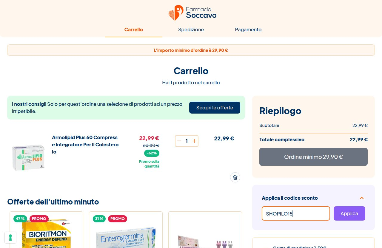 Dove inserire il codice sconto sul sito Farmacia Soccavo