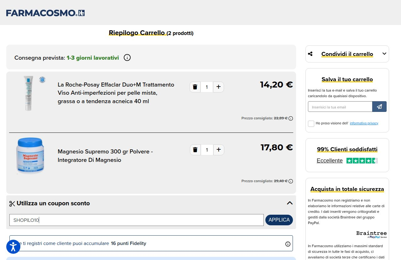 Dove inserire il codice sconto sul sito Farmacosmo
