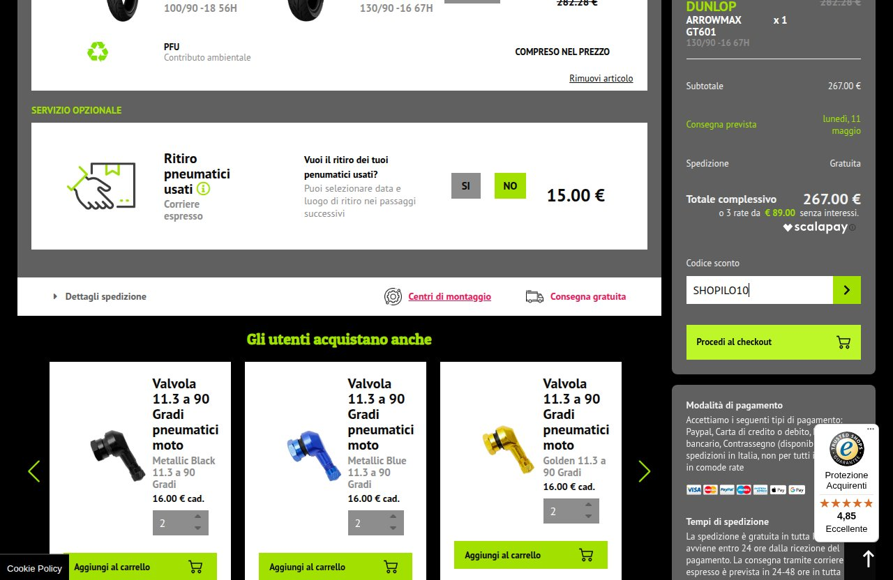 Dove inserire il codice sconto sul sito GripMoto