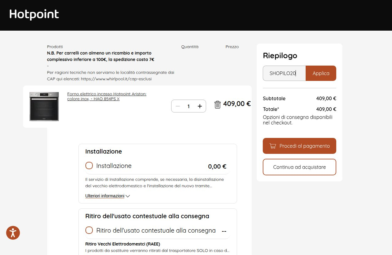 Dove inserire il codice sconto sul sito Hotpoint