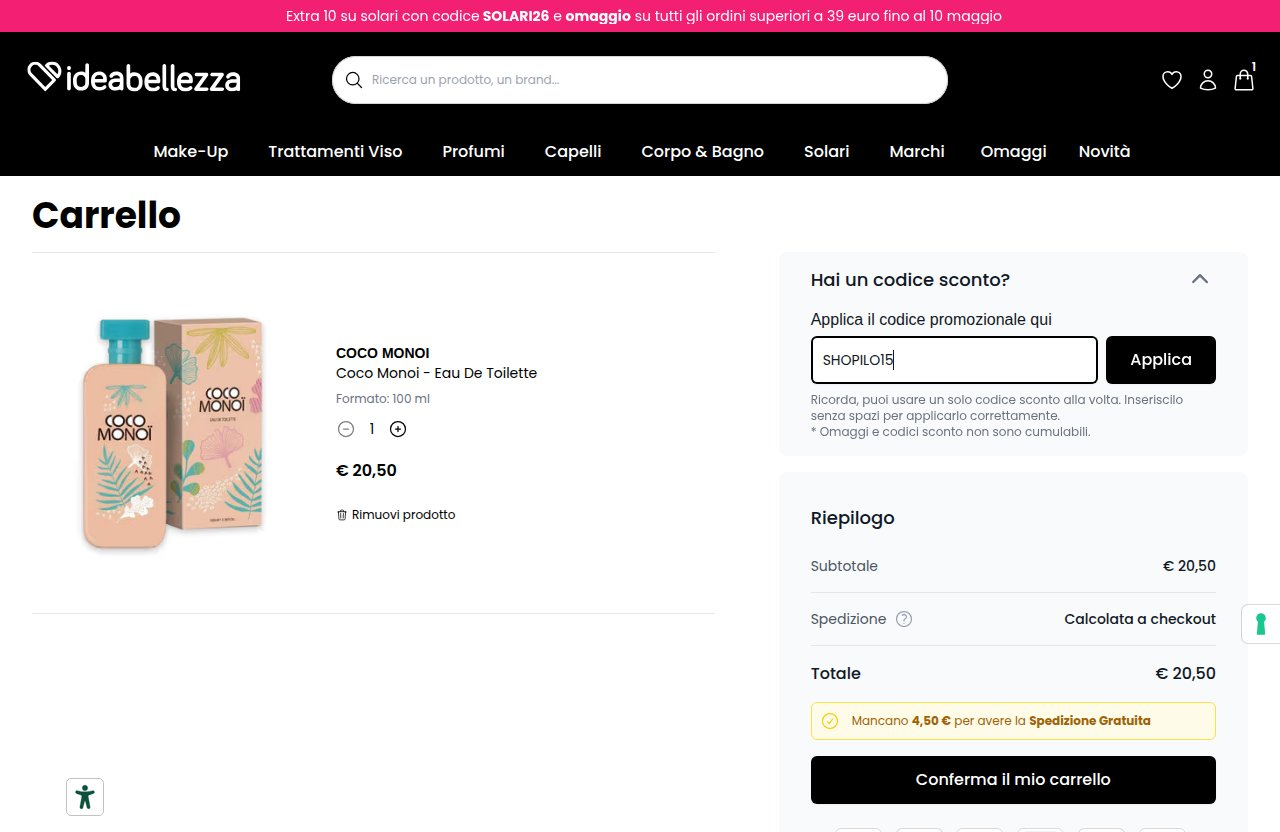 Dove inserire il codice sconto sul sito Idea Bellezza
