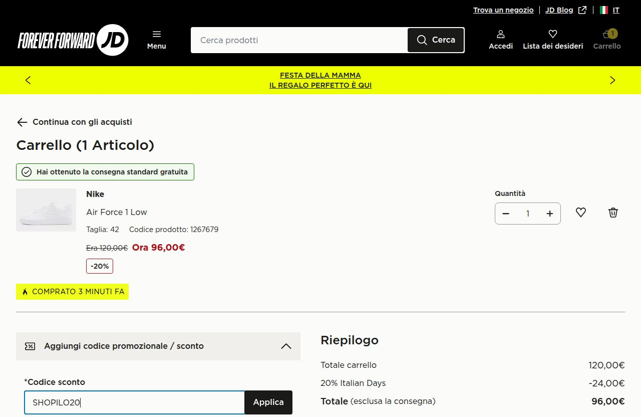 Dove inserire il codice sconto sul sito JD Sports