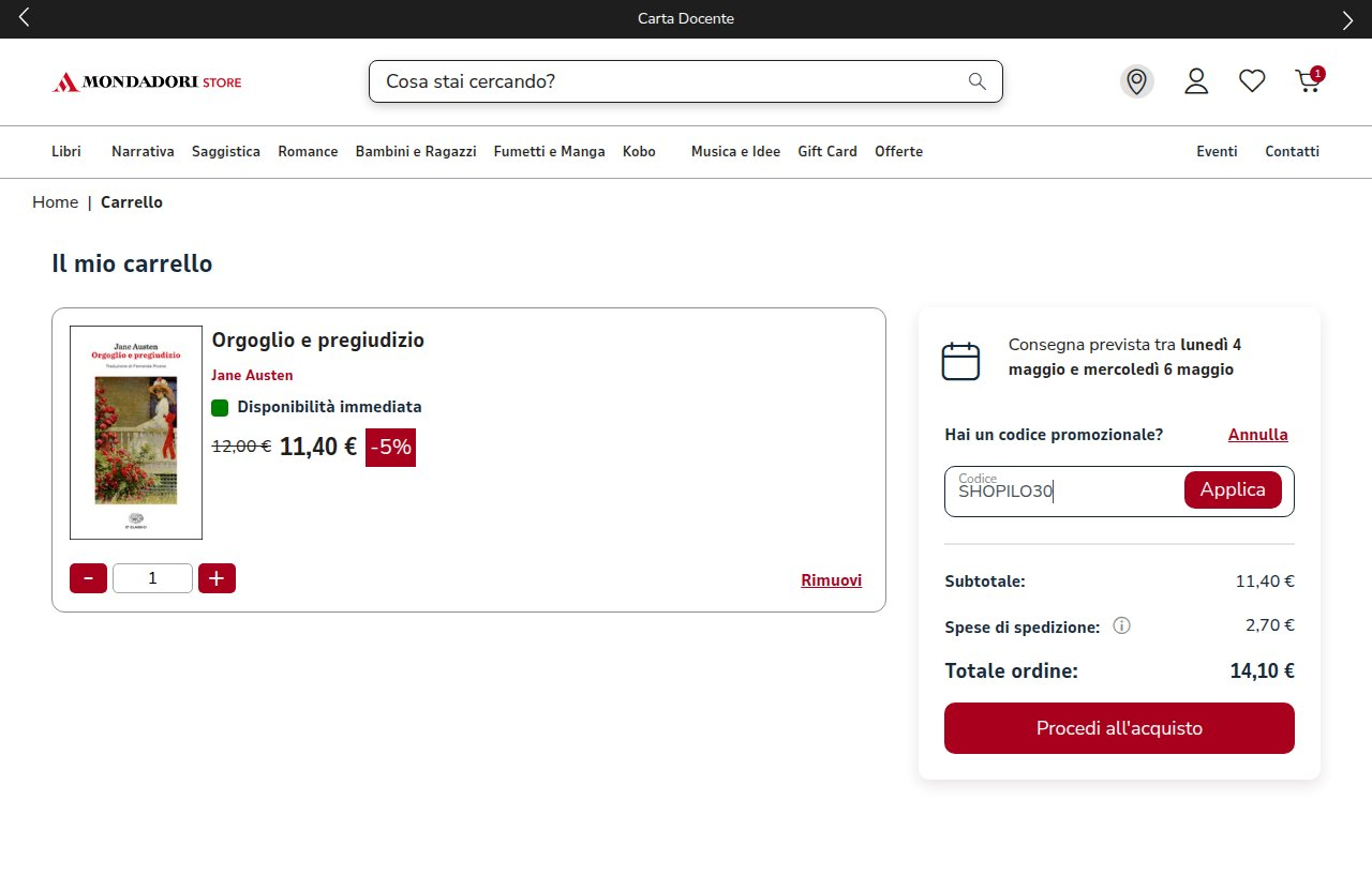 Dove inserire il codice sconto sul sito Mondadori Store