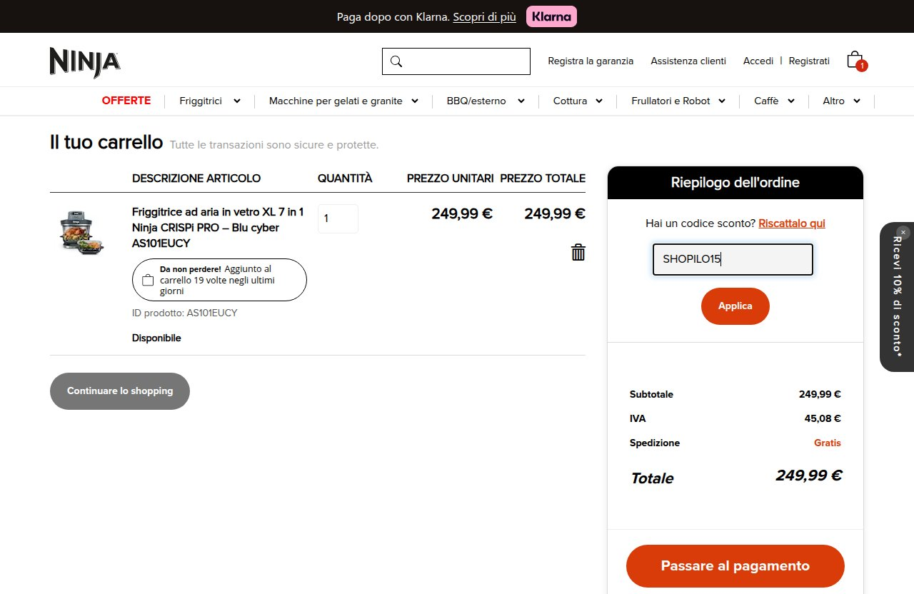 Dove inserire il codice sconto sul sito Ninja Kitchen