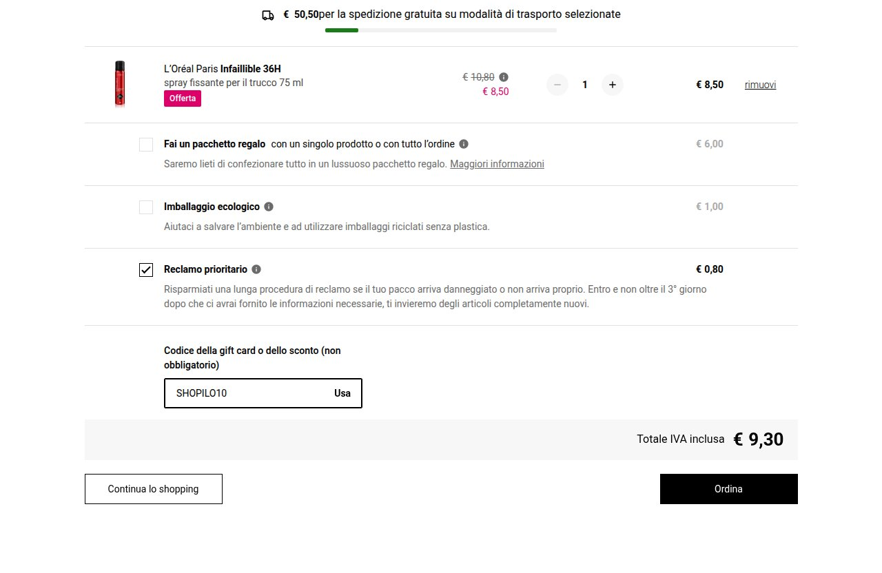 Dove inserire il codice sconto sul sito Notino