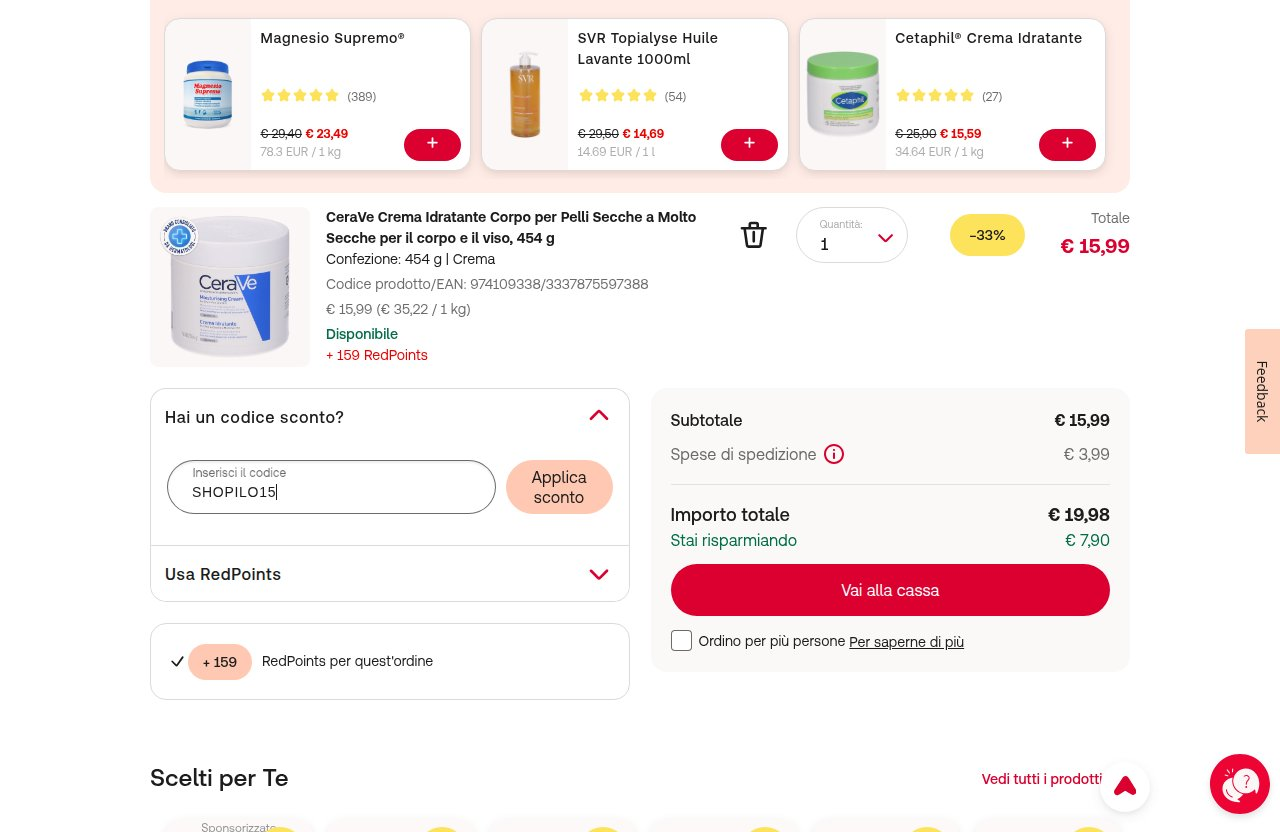 Dove inserire il codice sconto sul sito Redcare