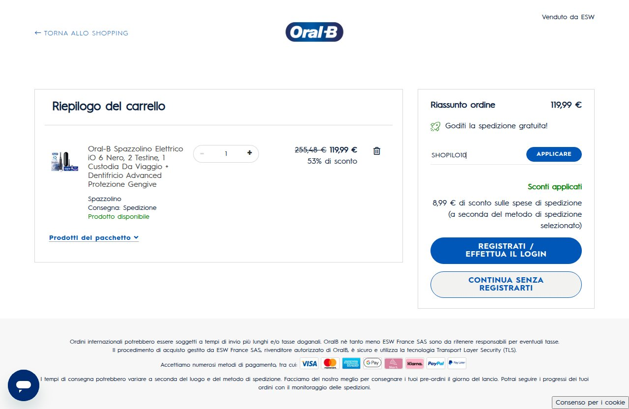Dove inserire il codice sconto sul sito Oral-B