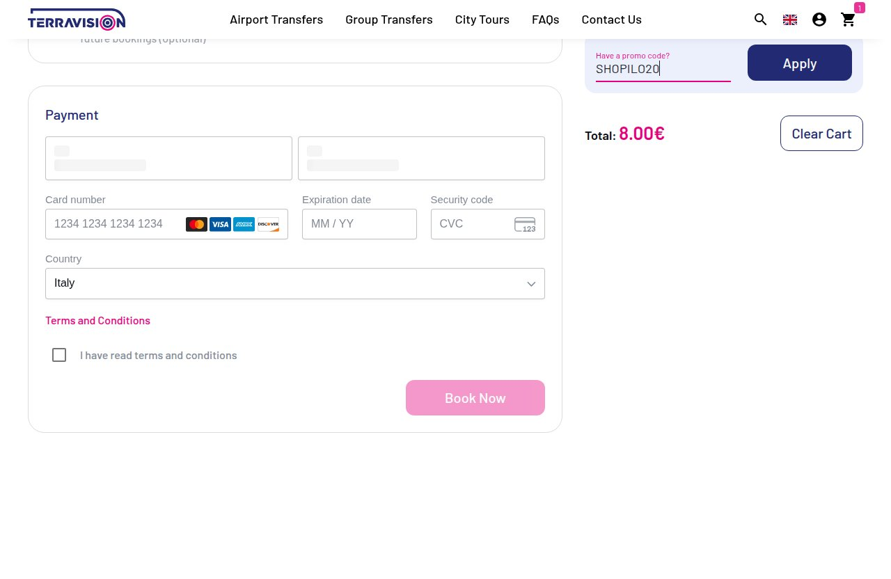 Dove inserire il codice sconto sul sito Terravision