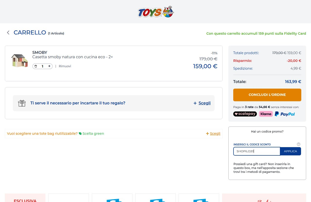 Dove inserire il codice sconto sul sito Toys Center