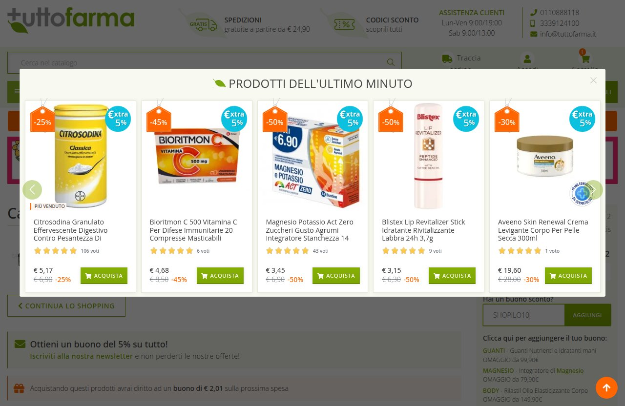 Dove inserire il codice sconto sul sito Tuttofarma